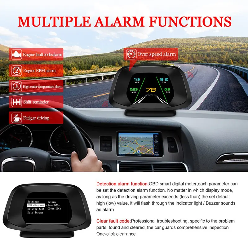WXS LED OBD2 Car HUD Head-Up Display Tachometer Projector System Add Real  Time Display 100Km Acceleration Test Free Set Water Temperature Voltage  Alarm : : Automotive