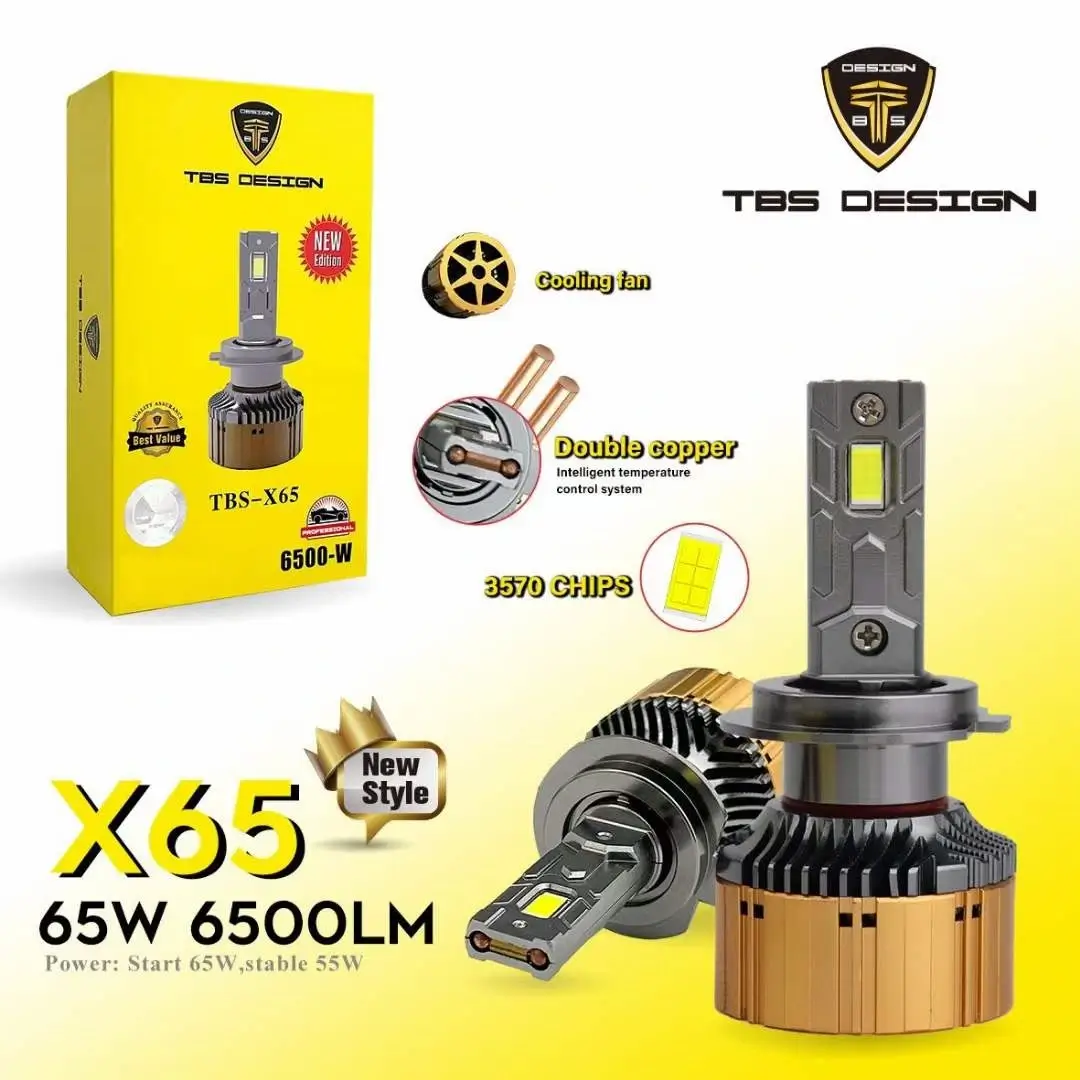 TBS DESIGN X65 2 Pieces H7 130W LED Headlight Bulb Assembly 13000 Lumens  Xtreme Bright With Color Temperature 6500K