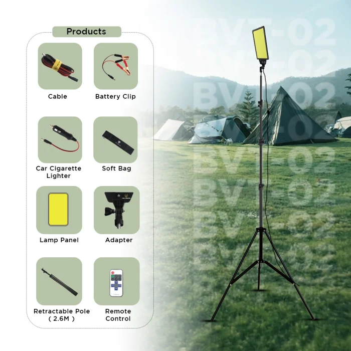 Toby&rsquo;s BVT-02 Outdoor Multifunction Camping Light 3000LM High-Brightness COB LED, 2.5M Tripod, 12V Input, Remote Control, Camping & Emergency Flood Light - Image 5
