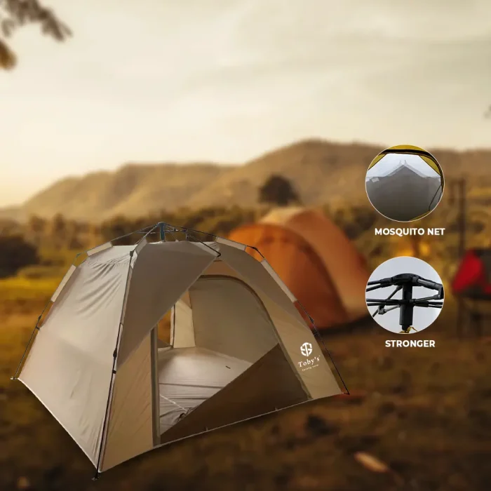 Tobys New Camping Tent 4 Person Automatic Pop Up Tent Outdoor Tent Beach Tent Windproof Rainproof Sunscreen Without Window - Image 3