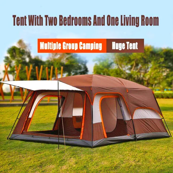 Toby&rsquo;s New 6-8 Person Double Layer Outdoor Camping Tent, A Bedroom And A Living Room, Family Cabin (Brown) - Image 3