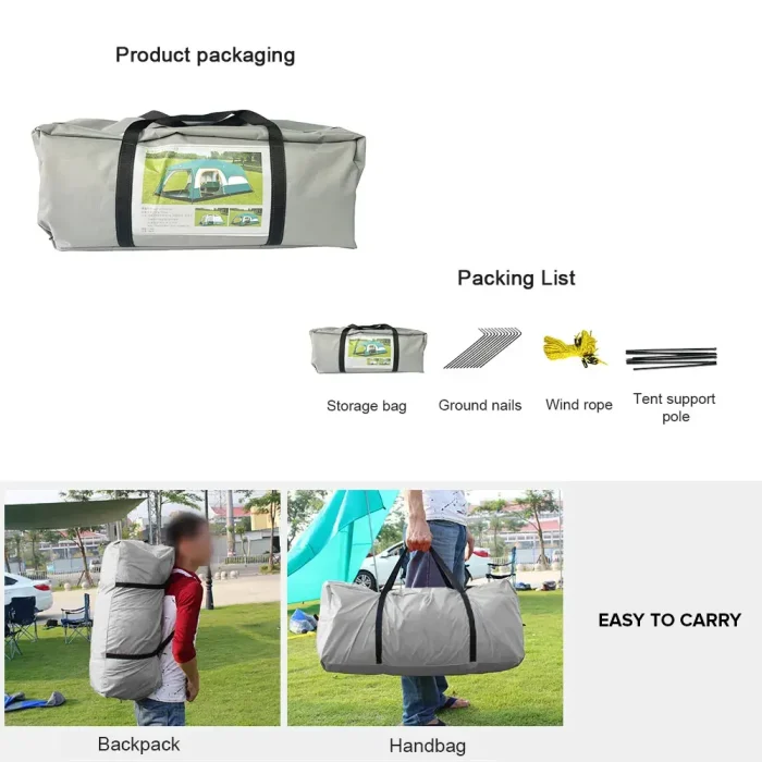 Tobys New 6-8 Person Double Layer Outdoor Camping Tent, A Bedroom And A Living Room, Family Cabin (Green) - Image 4