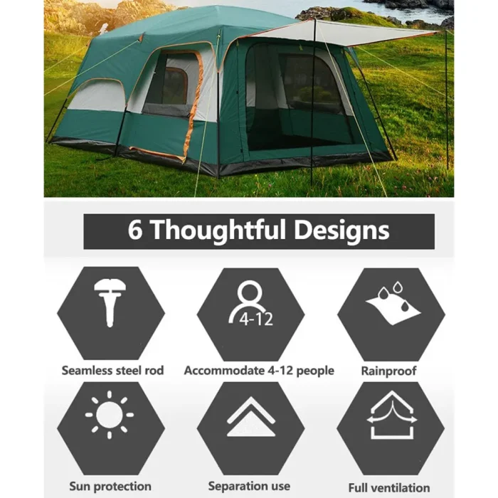 Tobys New 6-8 Person Double Layer Outdoor Camping Tent, A Bedroom And A Living Room, Family Cabin (Green) - Image 3