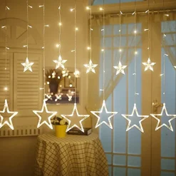 Star Curtain Lights for Bedroom 12 Stars 138 LED Window Lights with 8 Lighting Modes Fairy Twinkle Lights Connectable Waterproof Ramadan Decoration