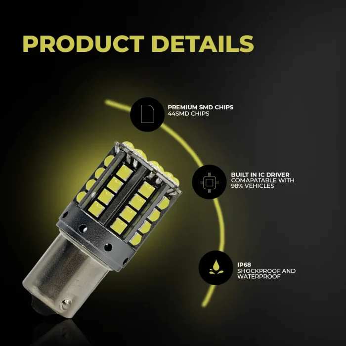 Tobys Super Bright Low Power 1156 44SMD LED Bulbs with 3030 Chip replacement for Back Up Reverse Brake Lights (White) - Image 2