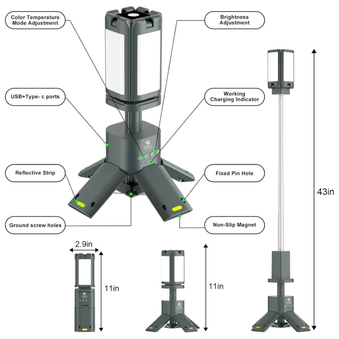 Toby's New CPL-T21 Telescopic Camping Lights Rechargeable 14000mAh, LED Collapsible Camping Lantern Portable with RGB/SOS Light and Magnetic Base IPX5 Waterproof for Hiking Camping Emergency - Image 8
