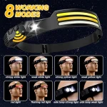 Toby's LED Super Bright COB LED Head Torch 8 Lighting Modes Headlamp Hard Hat Light with Motion Sensor and IPX4 Waterproof - Image 8
