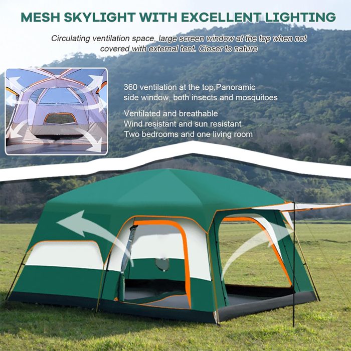 Tobys New 6-8 Person Double Layer Outdoor Camping Tent, A Bedroom And A Living Room, Family Cabin (Green) - Image 9