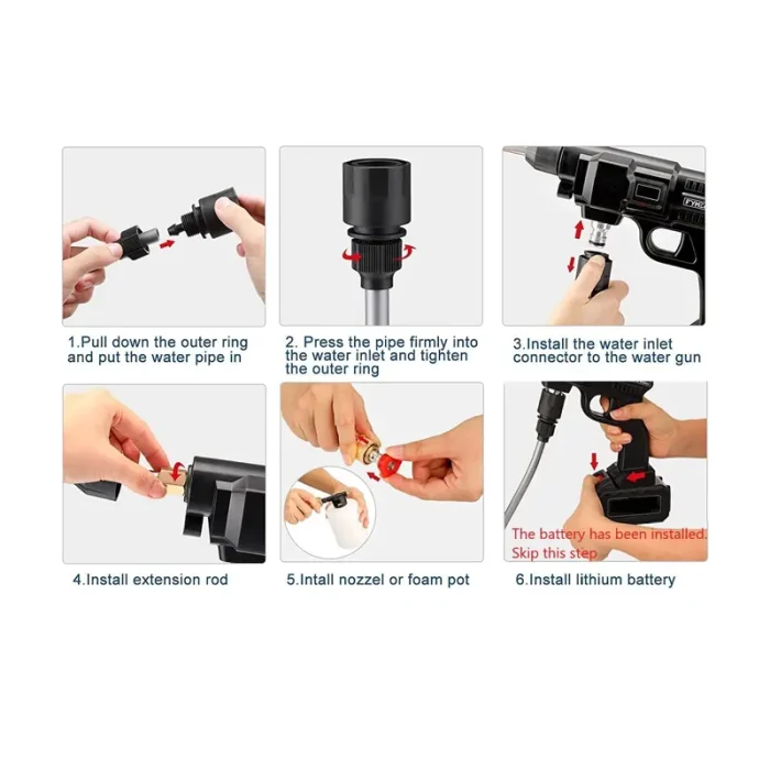 24V Cordless Portable Washer, Electric High Pressure Cleaner Machine, 200W 30Bar Lithium Handheld Car Cleaning Device With Foam Generator Nozzle Water Pump - Image 8