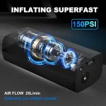 Tobys AC-P5 Tire Inflator Portable Air Compressor Upgrade 8000mAh Electric Air Pump for Car 150-PSI - Image 4