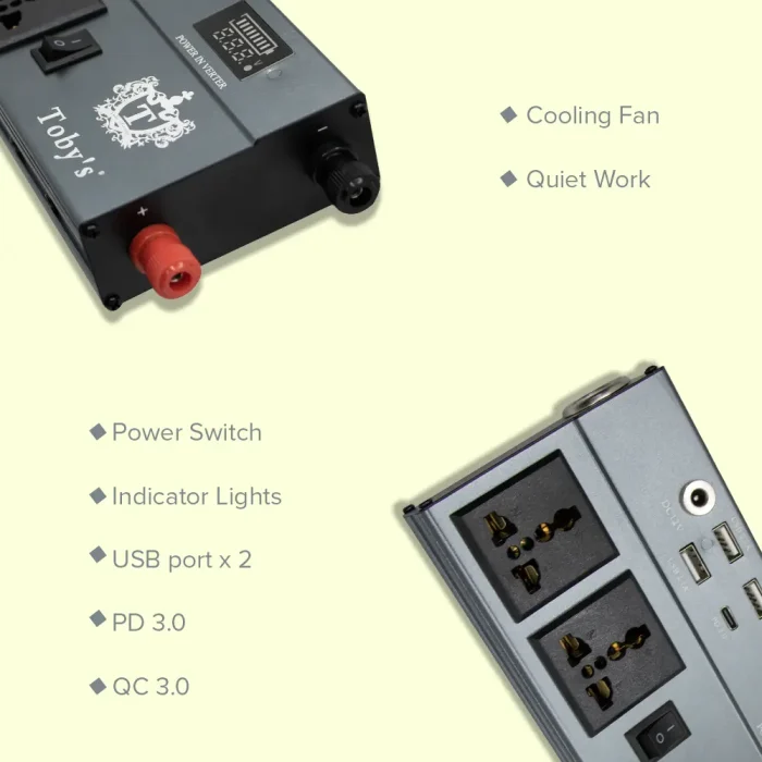 Tobys New 300W Car Power Inverter 12V to 220V Ac Power Converter Front LED Display Pure Sine Wave ( N-01) - Image 5