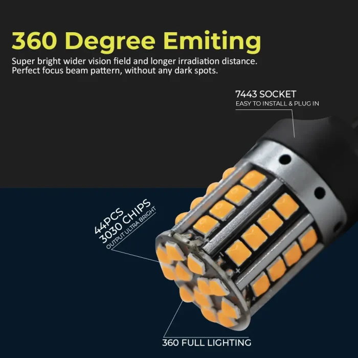 Tobys Super Bright Low Power 7443 44SMD LED Bulbs with 3030 Chip replacement for Back Up Reverse Brake Lights (Yellow) - Image 3