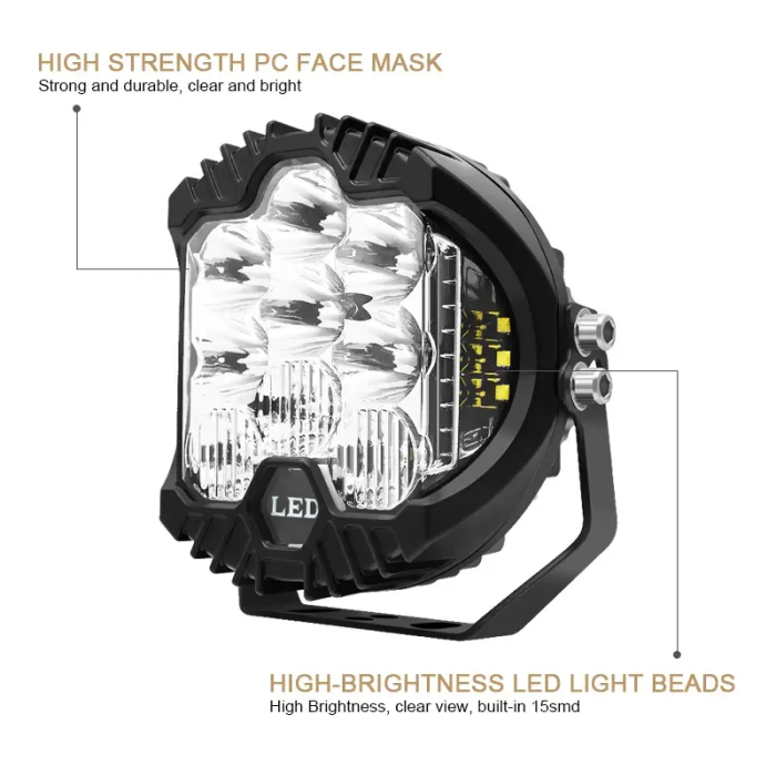 Toby's 7 inches 60W Dual Side Shooter LED Work Light Combo Light Floodlight Spotlight With Angle Eye, 6000Lm Lumens with Aluminum Die-Cast Housing Material - Image 3
