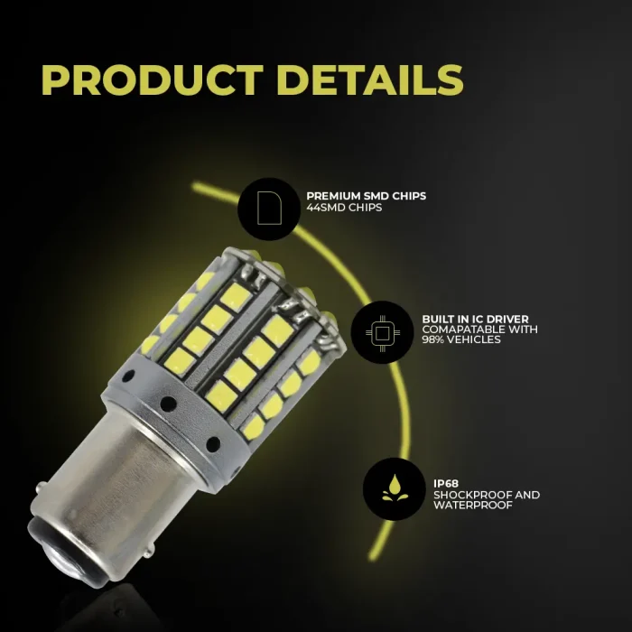 Tobys Super Bright Low Power 1157 44SMD LED Bulbs with 3030 Chip replacement for Back Up Reverse Brake Lights (White) - Image 3
