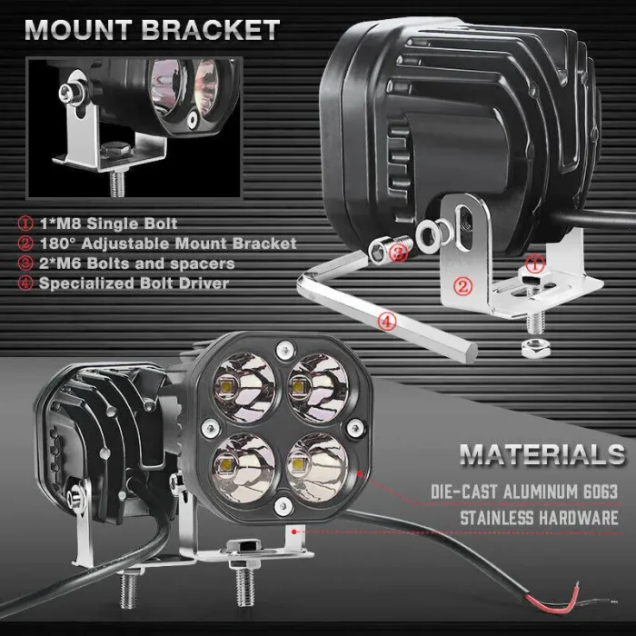 2 Pieces Laser Light 80W High Output Work Laser Projector Light 3 Inch Spot Light For Off-road, Die-Cast Aluminum Housing Material with IP67 Waterproof Rating - Image 5