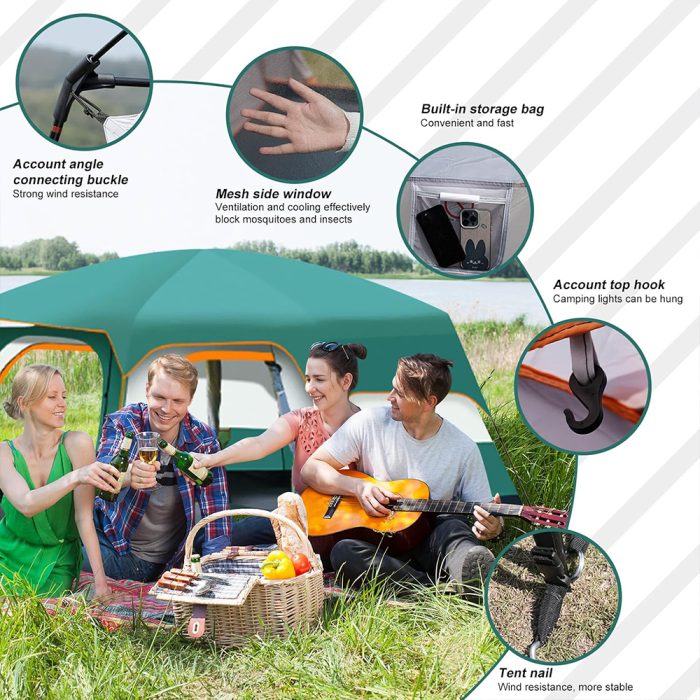 Tobys New 6-8 Person Double Layer Outdoor Camping Tent, A Bedroom And A Living Room, Family Cabin (Green) - Image 7