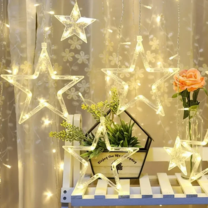 Star Curtain Lights for Bedroom 12 Stars 138 LED Window Lights with 8 Lighting Modes Fairy Twinkle Lights Connectable Waterproof Ramadan Decoration - Image 3