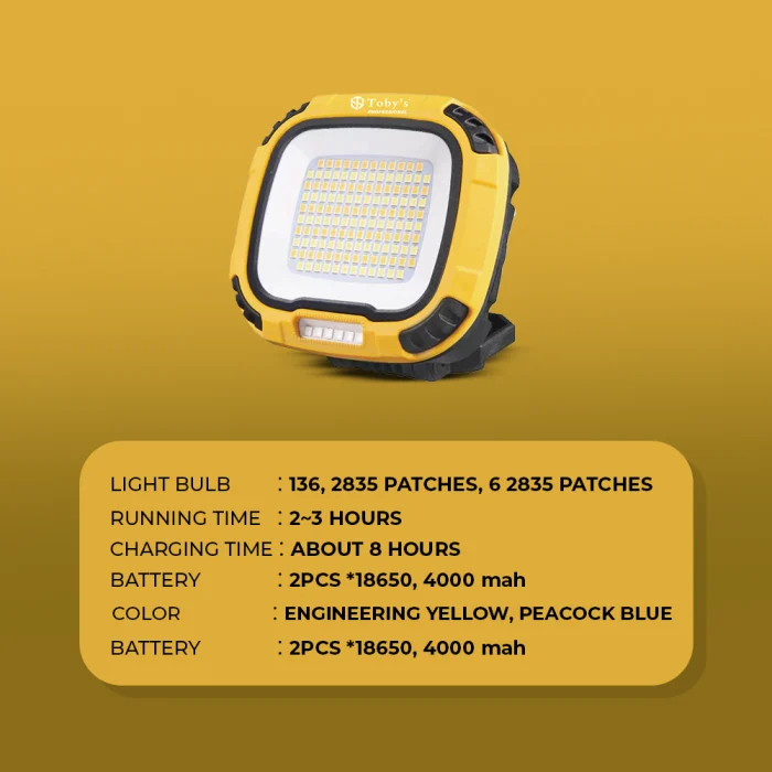 Toby&rsquo;s CPL-T31 LED Floodlight&ndash;4000mAh Rechargeable Light Multi-Color Output SOS Mode Powerful Brightness Ideal for Outdoor Work Emergency Use - Image 10