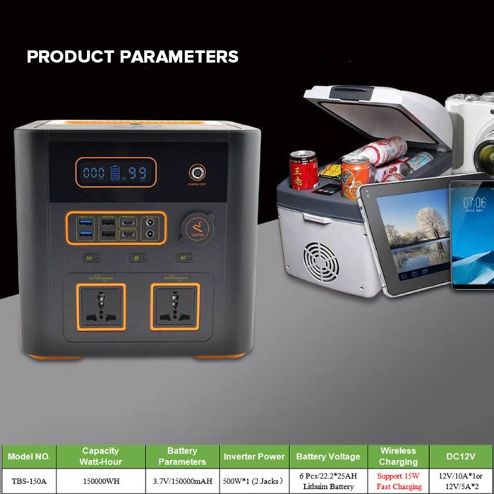 Toby&rsquo;s TBS-150A Portable Power Station 500W, 150000mAh Lithium Battery, 220V AC Output, PD 60W, Wireless Charging - Image 8