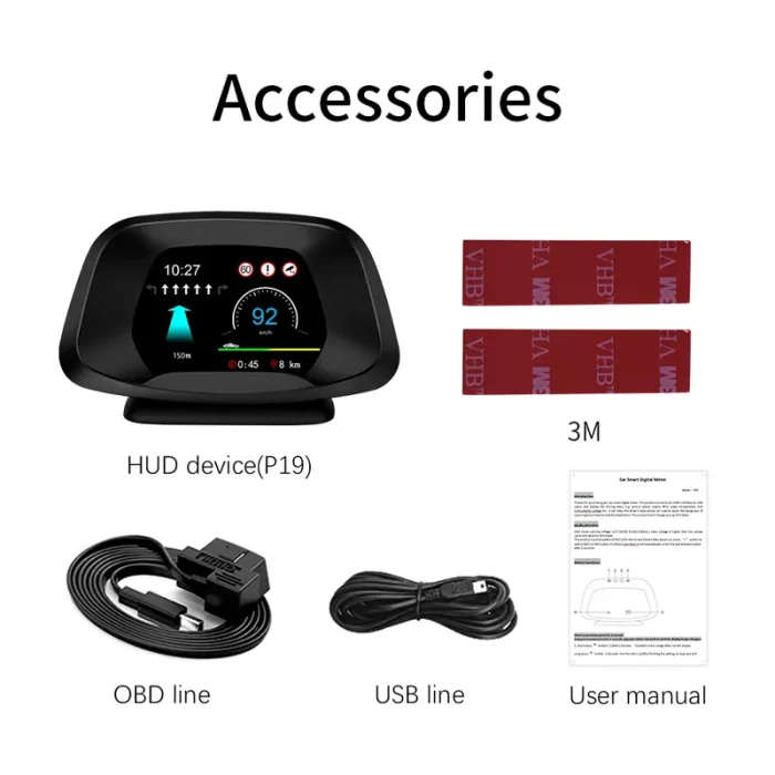 Car P19 HUD Head Up Display OBD2 GPS Additional Meter, Multi-Functional, Water Thermometer, RPM, Boost Meter, Car Voltmeter, OBDII - Image 7