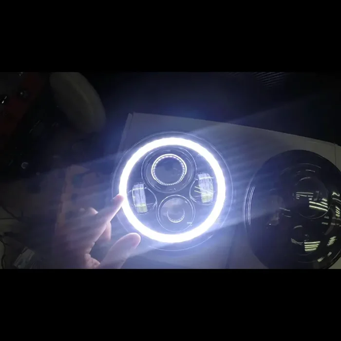 7 Inches 60W High/Low Beam Halo Angel Eyes LED Headlight With DRL Amber White, IP67 Waterproof Rating with Aluminum Housing Material - Image 2