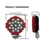 One Piece 7 inches R 51W Red, LED Spot Light, Flood Beam LED Work Light Bar for Jeep, Truck, Car ATV SUV 4X4 Truck Driving Lamp, Aluminum Housing Material, and IP67 Waterproof Rating - Image 6