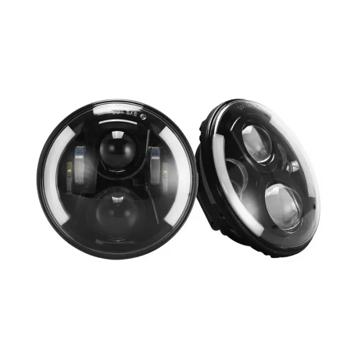 Jeep 7 inch LED Headlight Halo Angel Eyes, JP 7 WY, Round Hi/Lo Beam Headlight Yellow Signal - Image 2