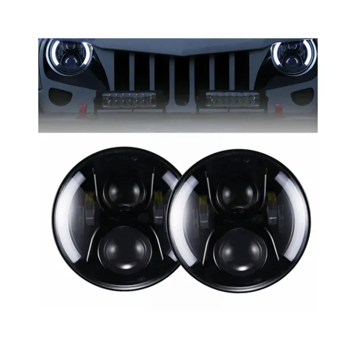 Jeep 7 inch LED Headlight Halo Angel Eyes, JP 7 WY, Round Hi/Lo Beam Headlight Yellow Signal - Image 4
