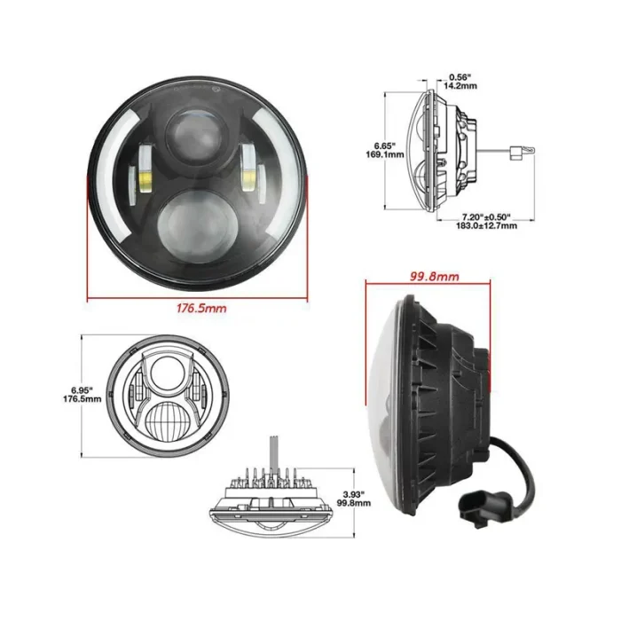 Jeep 7 inch LED Headlight Halo Angel Eyes, JP 7 WY, Round Hi/Lo Beam Headlight Yellow Signal - Image 7