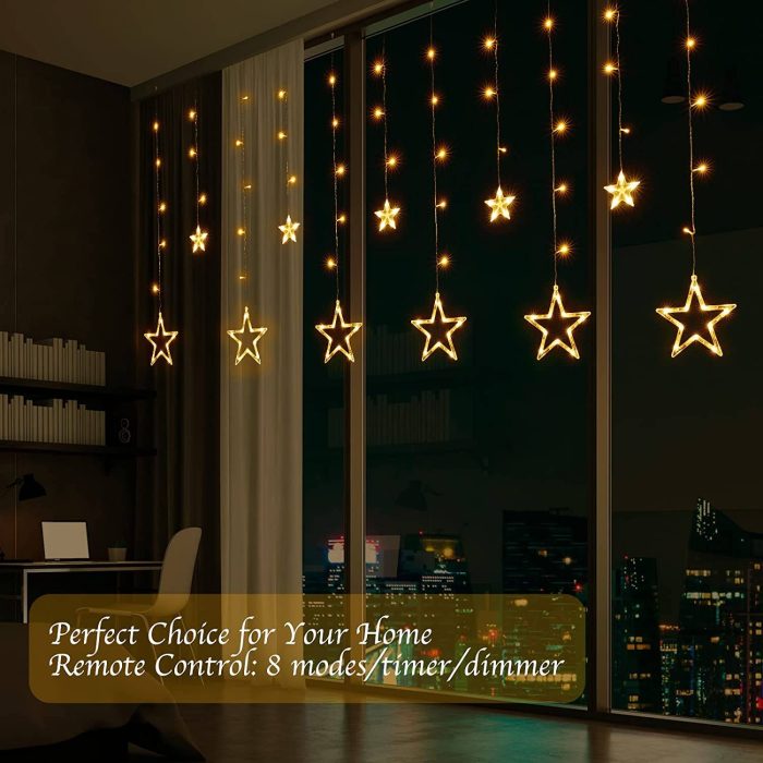 Star Curtain Lights for Bedroom 12 Stars 138 LED Window Lights with 8 Lighting Modes Fairy Twinkle Lights Connectable Waterproof Ramadan Decoration - Image 5