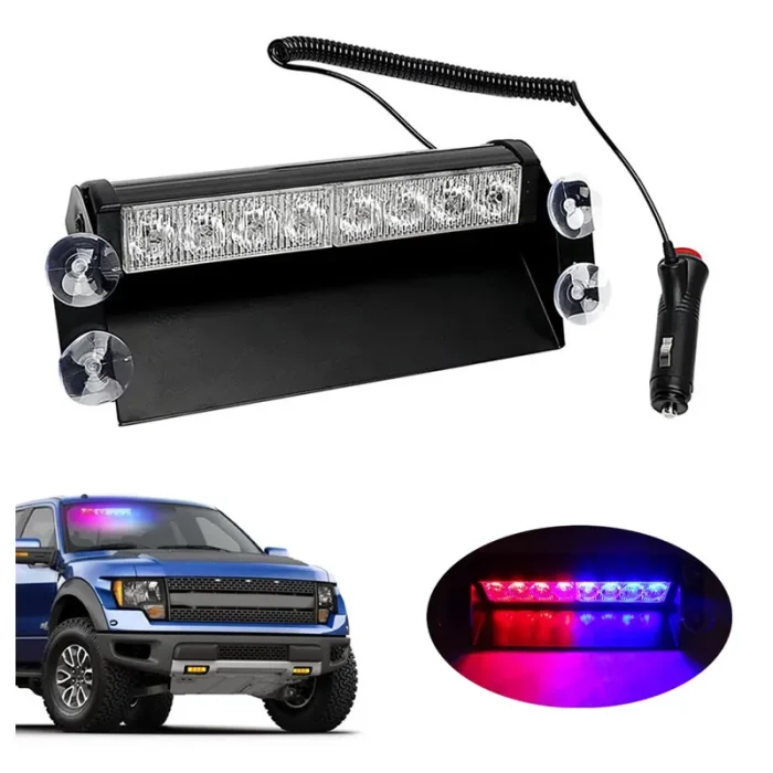 1Pcs 8 LED Car Dashboard Windshield Emergency Warning Flash Police Strobe Light with 12V Cigarette Lighter and Suction Cups - Image 6