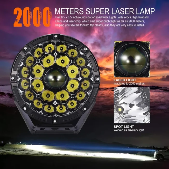 Laser Light High Output Work Laser Projector Light For Off-road 8.5 Inches, IP68 Waterproof Resistance with Die-Cast Aluminum Housing Material - Image 3