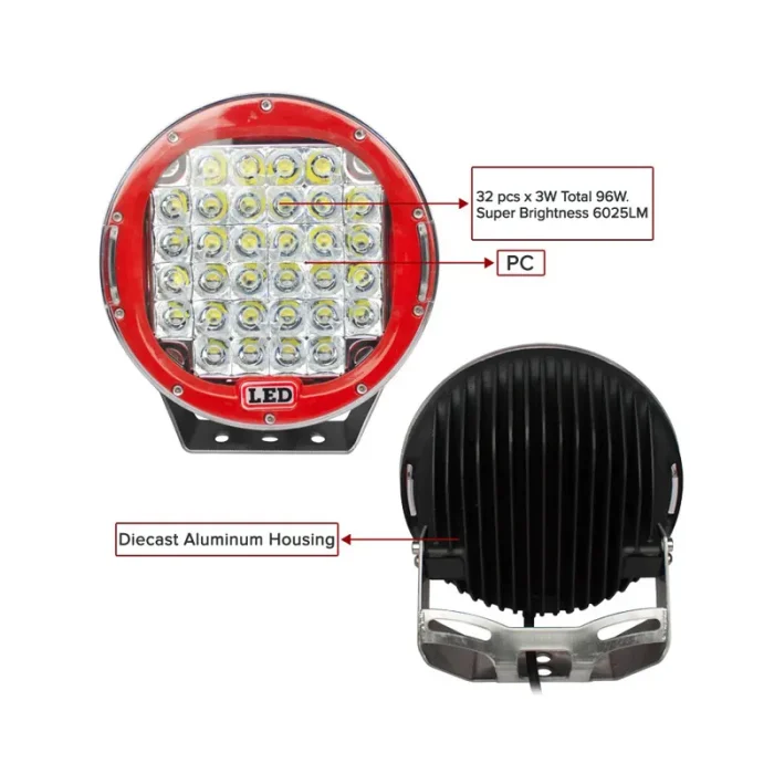 96W LED Work Light Bar Headlamp Spot Flood Light,9 Inches, 8000Lm Lumens, Aluminum Die-Cast Housing Material with IP67 Waterproof Resistance - Image 5