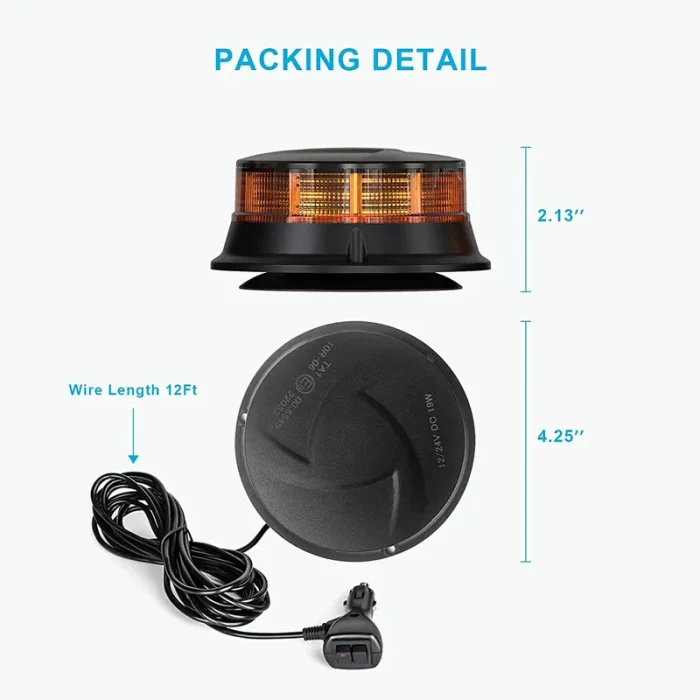 4.2Inches Amber Beacon Light, 19W LED Emergency Strobe Lights for Vehicles, 7 Flashing Modes Safety Warning Lights Magnetic, Polycarbonate Lens Material with IP67 Waterproof Rating - Image 7