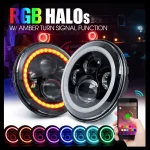 7 Inches 120W Bluetooth RGB LED Headlight High/Low Beam Halo Angel Eyes With DRL, IP67 Waterproof Rating with Aluminum Housing Material - Image 2