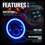 7 Inches 120W Bluetooth RGB LED Headlight High/Low Beam Halo Angel Eyes With DRL, IP67 Waterproof Rating with Aluminum Housing Material - Image 3