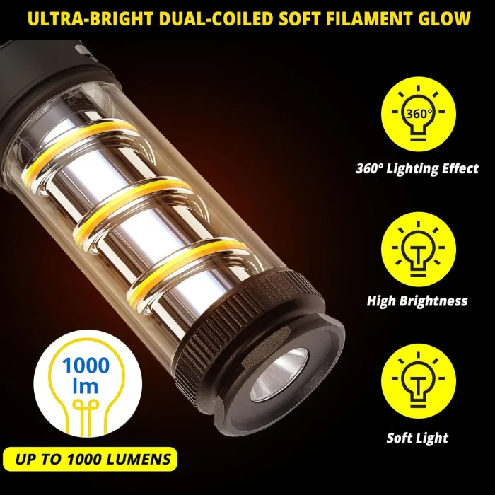 Toby's LED Camping Lantern Rechargeable - Portable Flashlight Lanterns with 1000LM IPX5 Waterproof Survival Kit Emergency Tent Light for Indoor Outdoor Hurricane Hiking Fishing Home Power Outages - Image 6