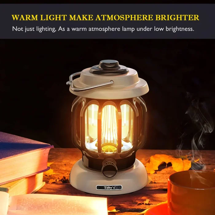 Toby's  CPL-T14 Led Camping Lights Portable Retro Atmosphere Lantern Stepless-dimming Knob Rechargeable Desk Lamp Reading Night Lights for Bedroom Office Hiking (White) - Image 4