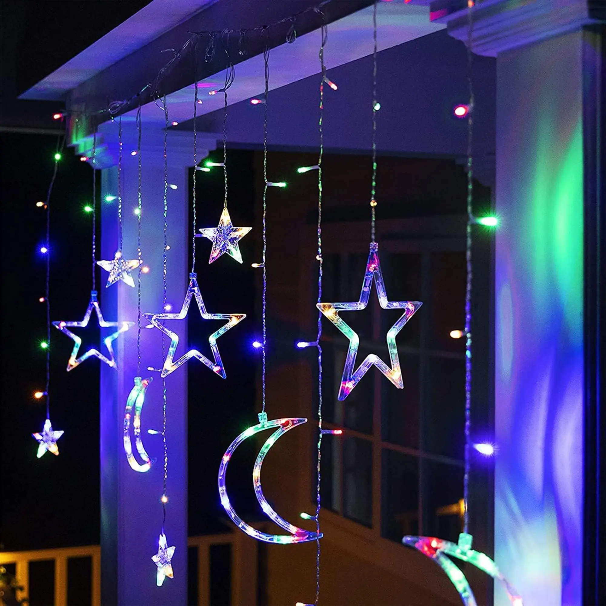 DL-220-03-MIX-Tobysouq-1.webp Star Moon String Lights Curtain Style Led Decor Light 8 Lighting Modes Waterproof Twinkle Fairy Light for Backyard Festivals (RGB) - Image 1