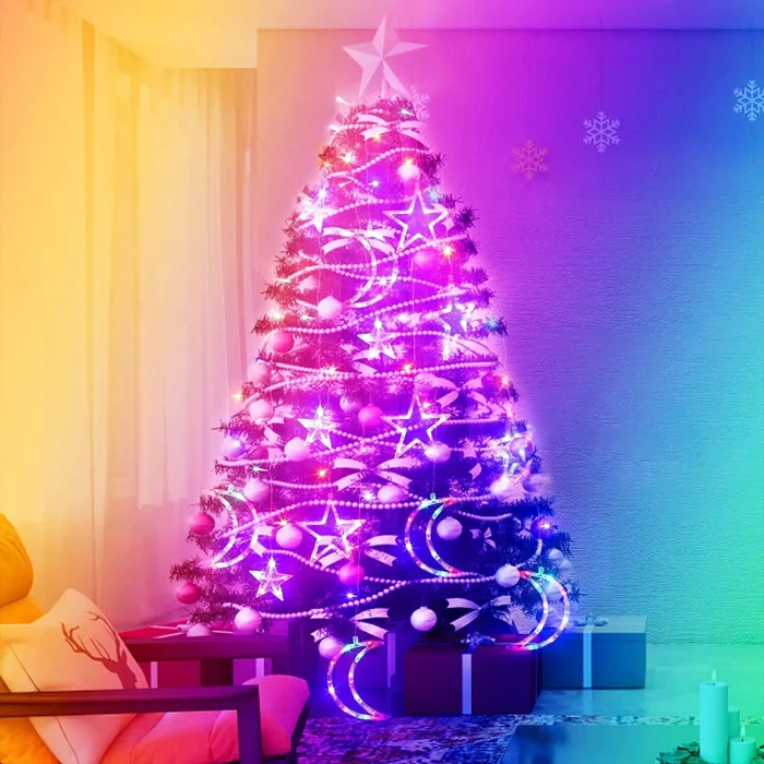 Star Moon String Lights Curtain Style Led Decor Light 8 Lighting Modes Waterproof Twinkle Fairy Light for Backyard Festivals (RGB) - Image 7