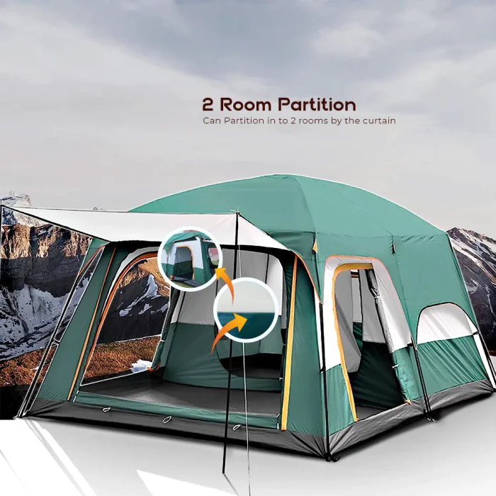 Toby&rsquo;s New 8-12 Person Double Layer Outdoor Camping Tent, A Bedroom And A Living Room, Family Cabin (Green) - Image 9