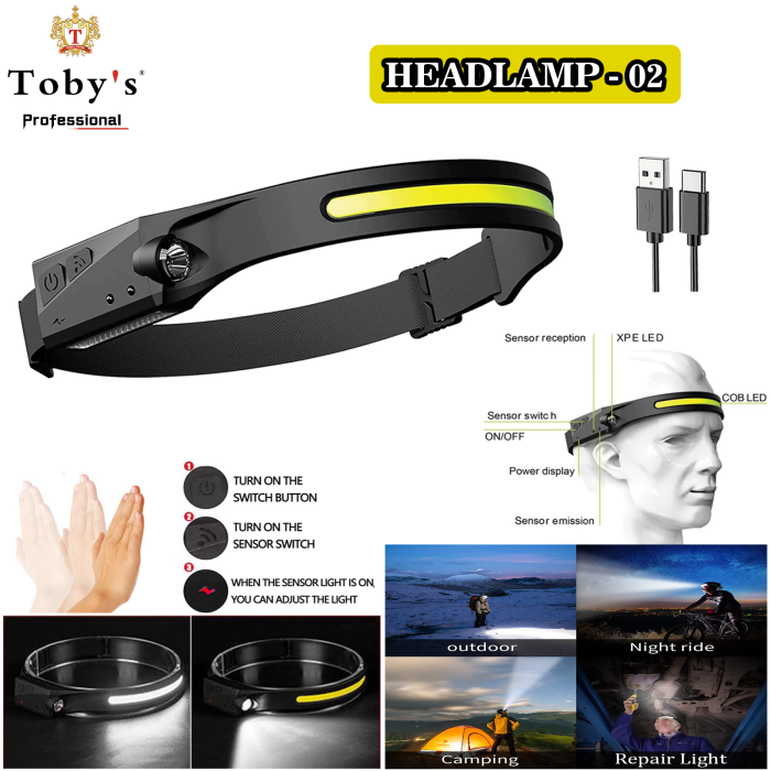 Tobys Headlamp 02 LED Head USB Headlamp Rechargeable 5 Modes Waterproof 600 Lumens COB LED Headlight Motion Sensor Headtorch with IPX4 Hands-Free Flashlight for Kids Adults Running Camping Hiking - Image 2