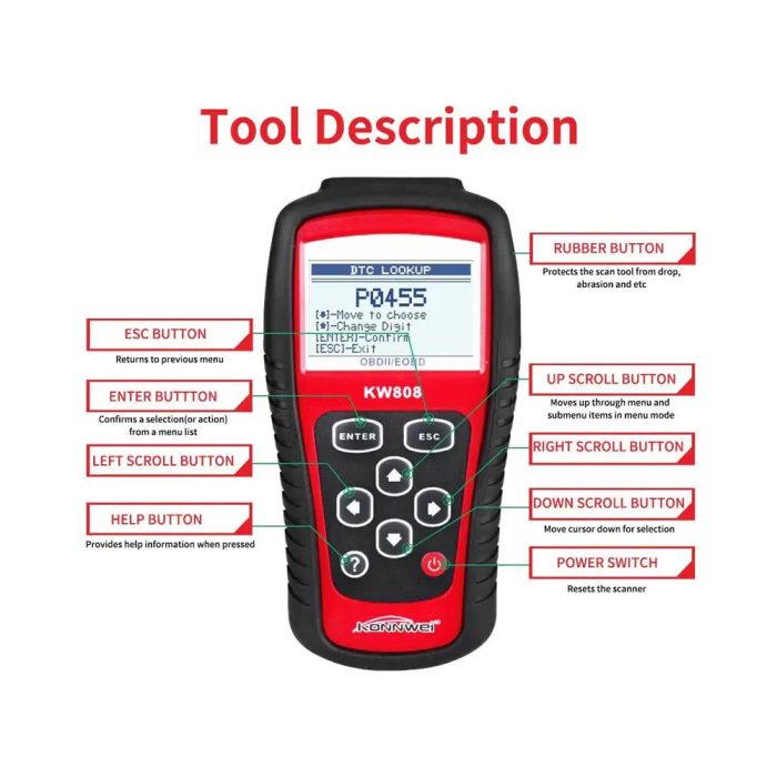 KONNWEI Multilingual Menu Car Diagnostic Tool KW808 with OBD2 Scanner EOBD Auto Code Reader KW808 Scanner Automotive - Image 5