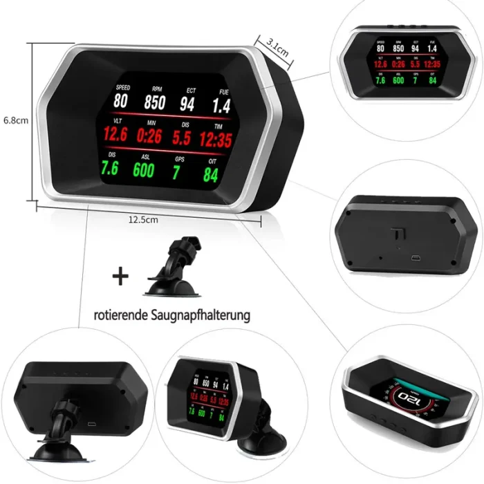 P17 Car HUD Head Up Display Smart Digital Speedometer Multi Interface/Dual System OBD/GPS For One Machine Network Of All Models - Image 4