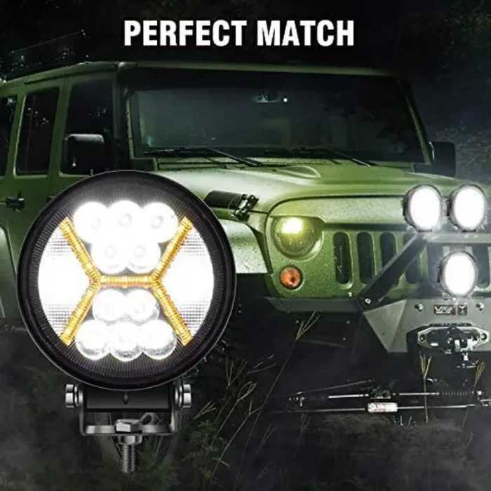 54W Round LED Work Light With Amber DRL Light 5800Lm Flood Spot Combo Beam LED Light Bar, Aluminum Die-Cast Housing Material with Waterproof Resistance - Image 4