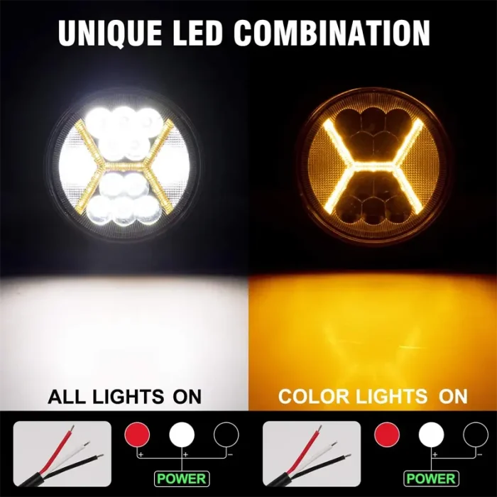 54W Round LED Work Light With Amber DRL Light 5800Lm Flood Spot Combo Beam LED Light Bar, Aluminum Die-Cast Housing Material with Waterproof Resistance - Image 5