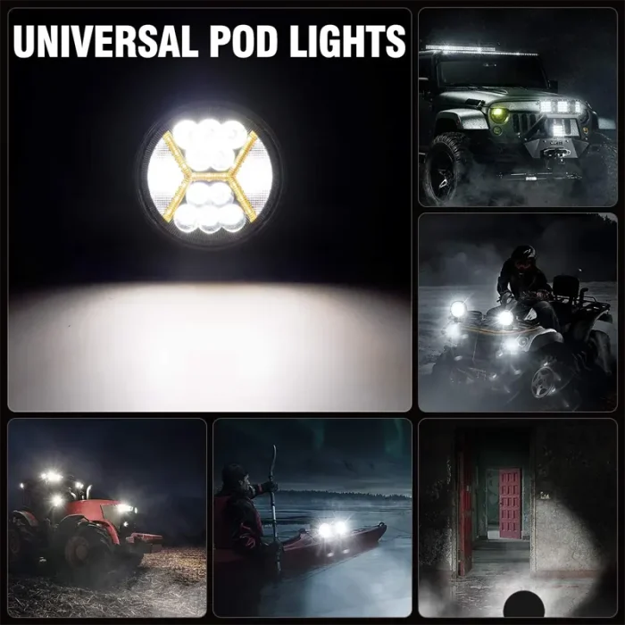 54W Round LED Work Light With Amber DRL Light 5800Lm Flood Spot Combo Beam LED Light Bar, Aluminum Die-Cast Housing Material with Waterproof Resistance - Image 6