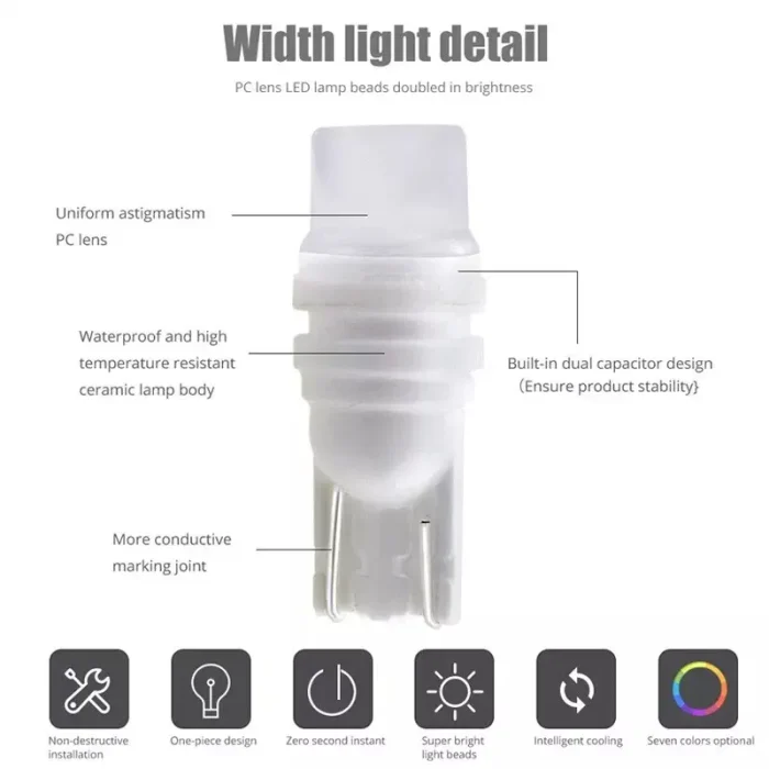 Energy Saving and Shockproof Ceramic Lens T10 Bulbs Auto License Plate, Brake Lights, Reading Lamp, Signal Light, Parking Light, Roof Light W5W - Image 4