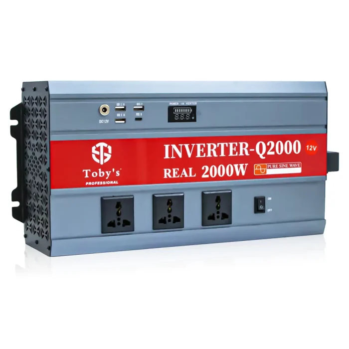Toby's New 2000W Car Power Inverter 12V to 220V Ac Power Converter, Front  LED Display, Pure Sine Wave Inverter For Laptop, Tablet, Solar System, Camping ( Q2000 ) - Image 4