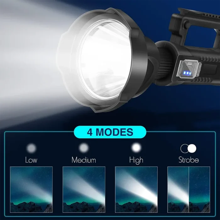 Toby's Rechargeable High Lumens Spotlight Flashlight, 2000 Lumens Super Bright LED Searchlight with Tripod, 4 Modes, IPX5 Waterproof, Handheld Spotlight for Camping, Home Security, Emergency - Image 2